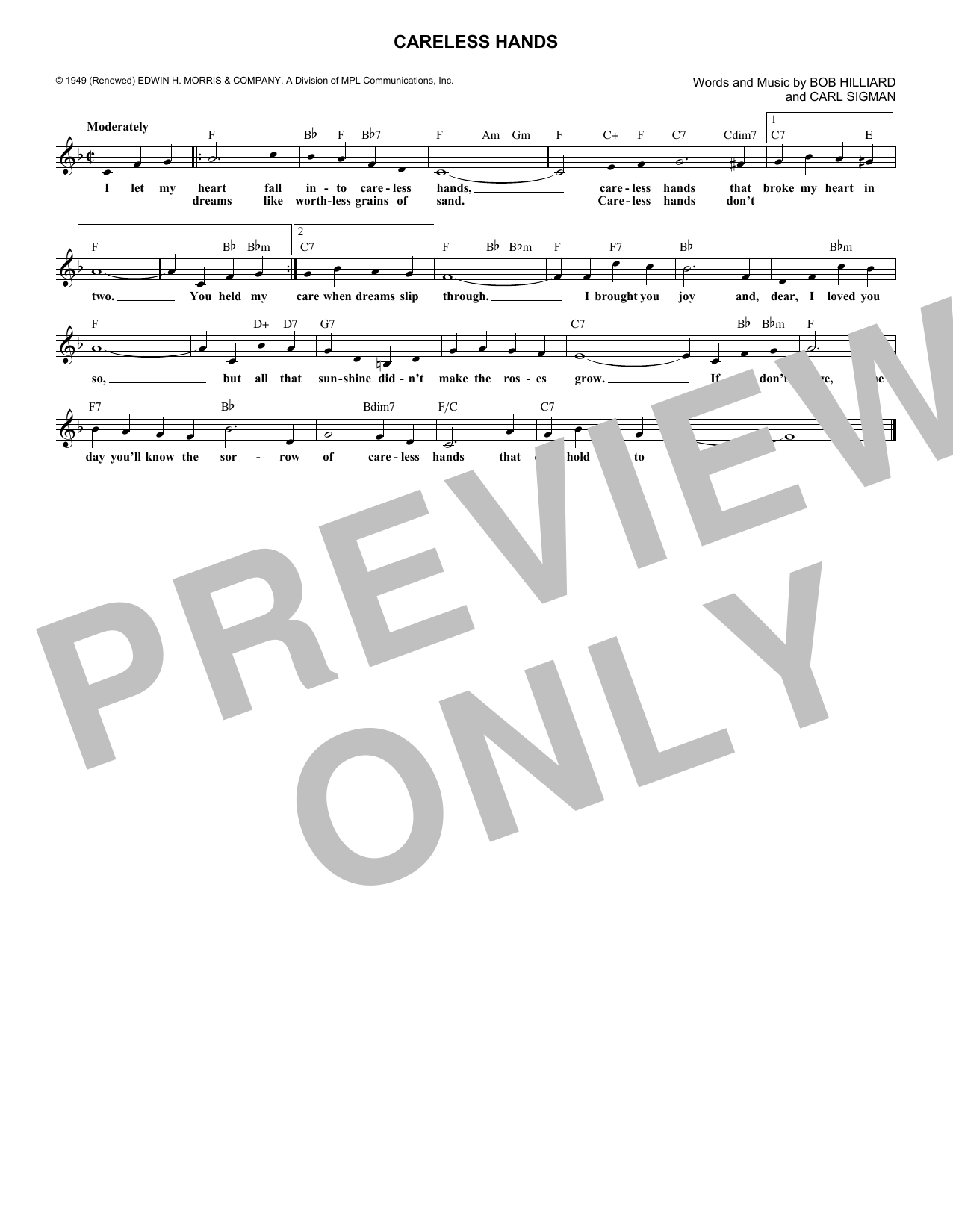 Product gallery: Page 1 of 1 Careless Hands, Bob Hilliard