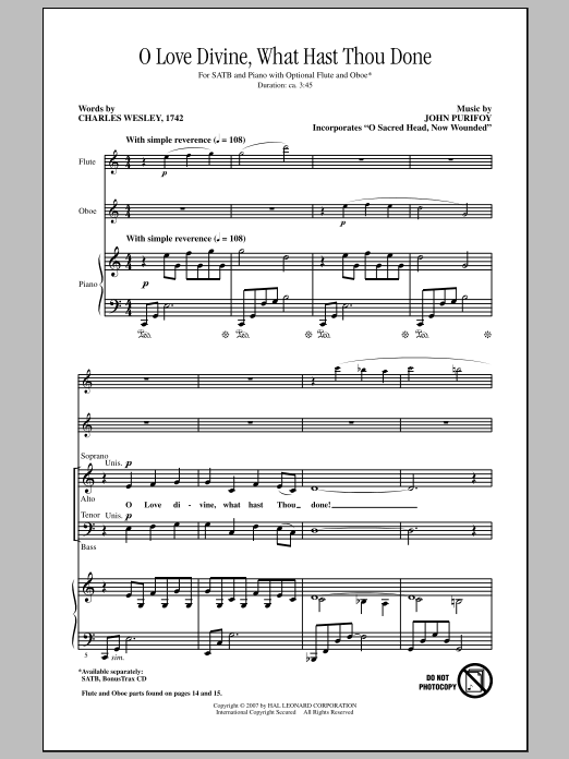 Product gallery: Page 1 of 1 O Love Divine, What Hast Thou Done, John Purifoy