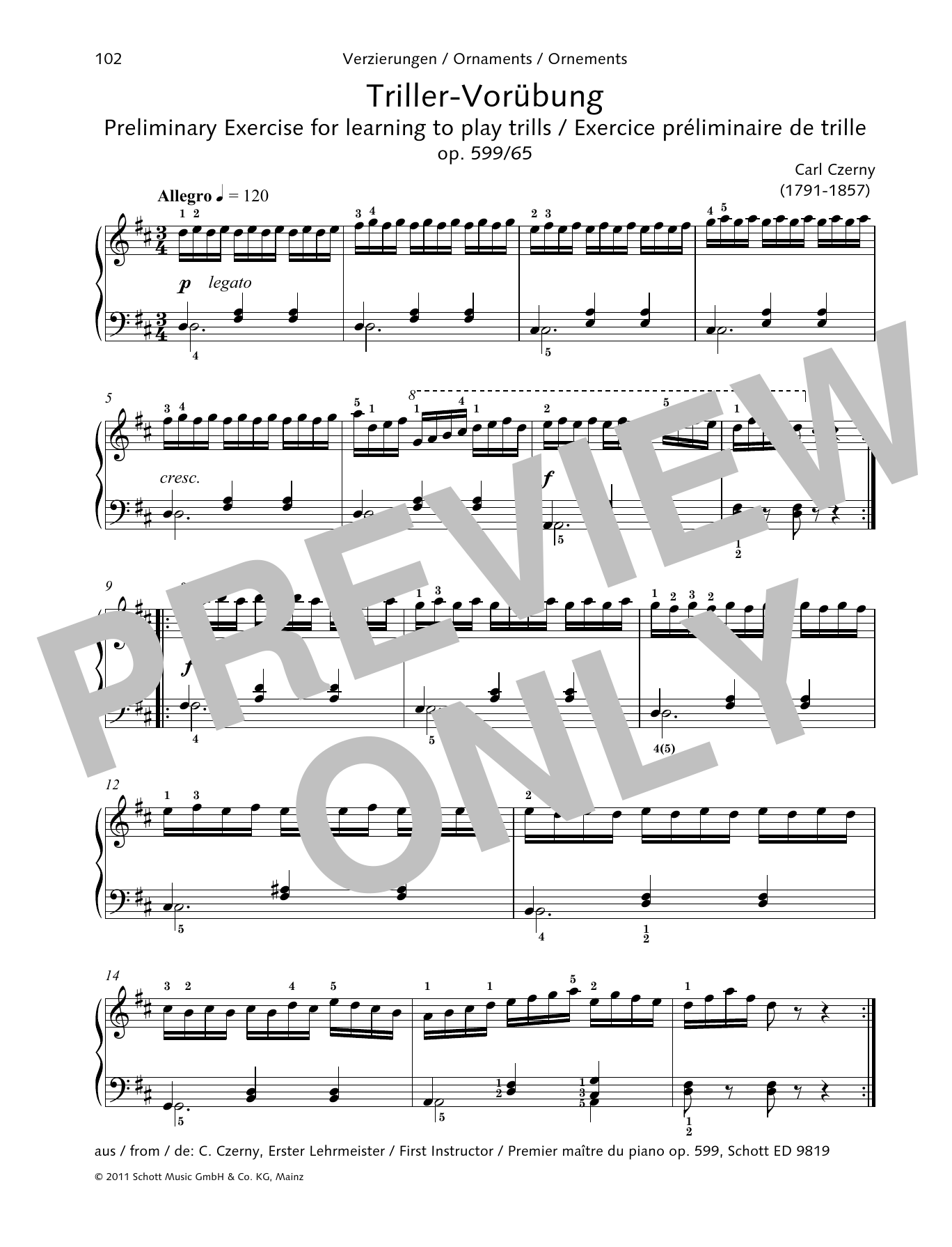 Product gallery: Page 1 of 1 Preliminary Exercise for learning to play trills, Carl Czerny