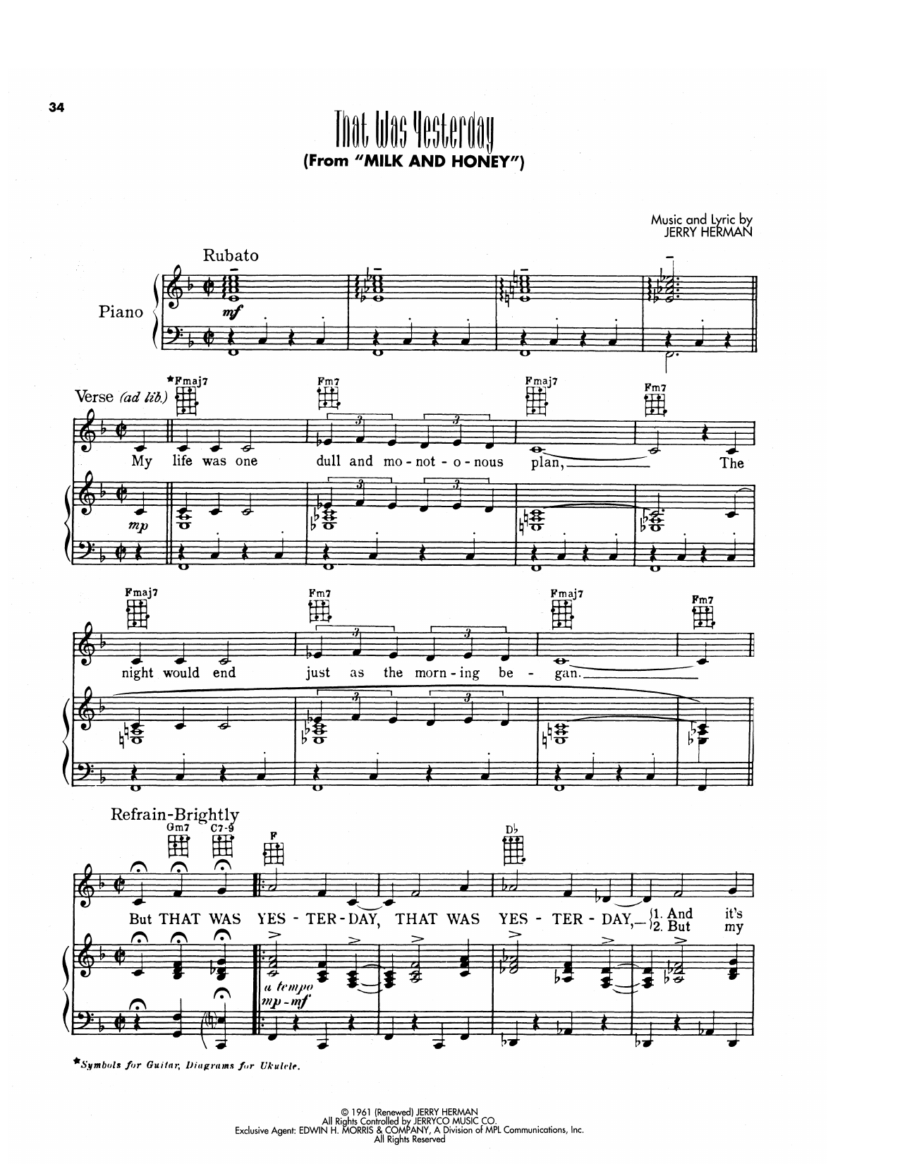 Produktgalerie: Seite 1 von 1 That Was Yesterday (from Hello, Dolly!), Jerry Herman, Gesang, Gitarre, Klavier