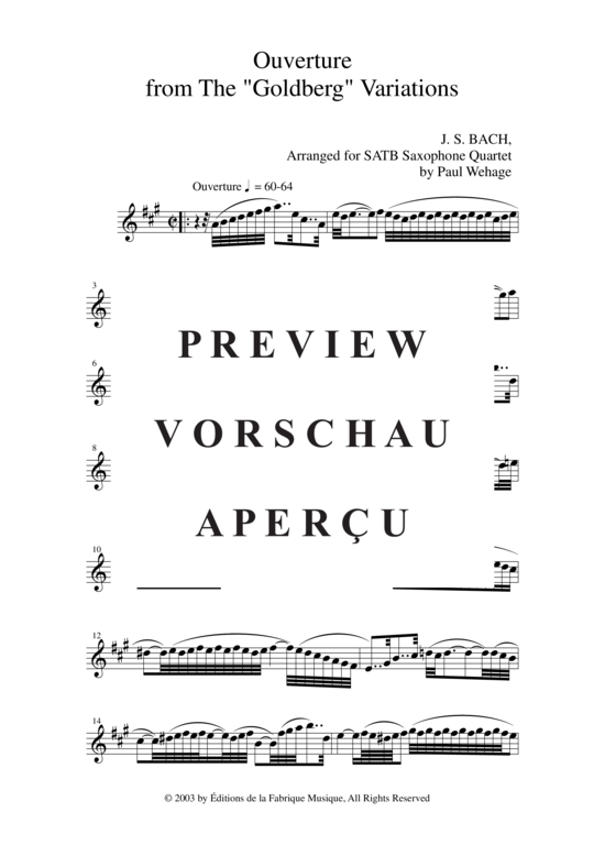 Product gallery: Page 11 of 19 Ouverture from the Goldberg Variations , , (Saxophone Quartet SATB)