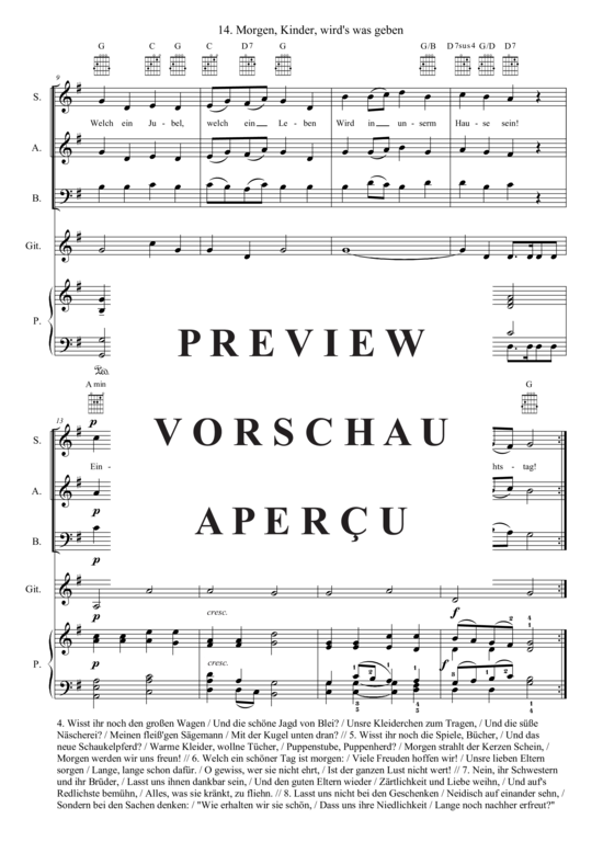 Produktgalerie: Seite 3 von 3 Morgen, Kinder, wird´s was geben , , (Gemischter Chor SAB, Gitarre + Klavier)