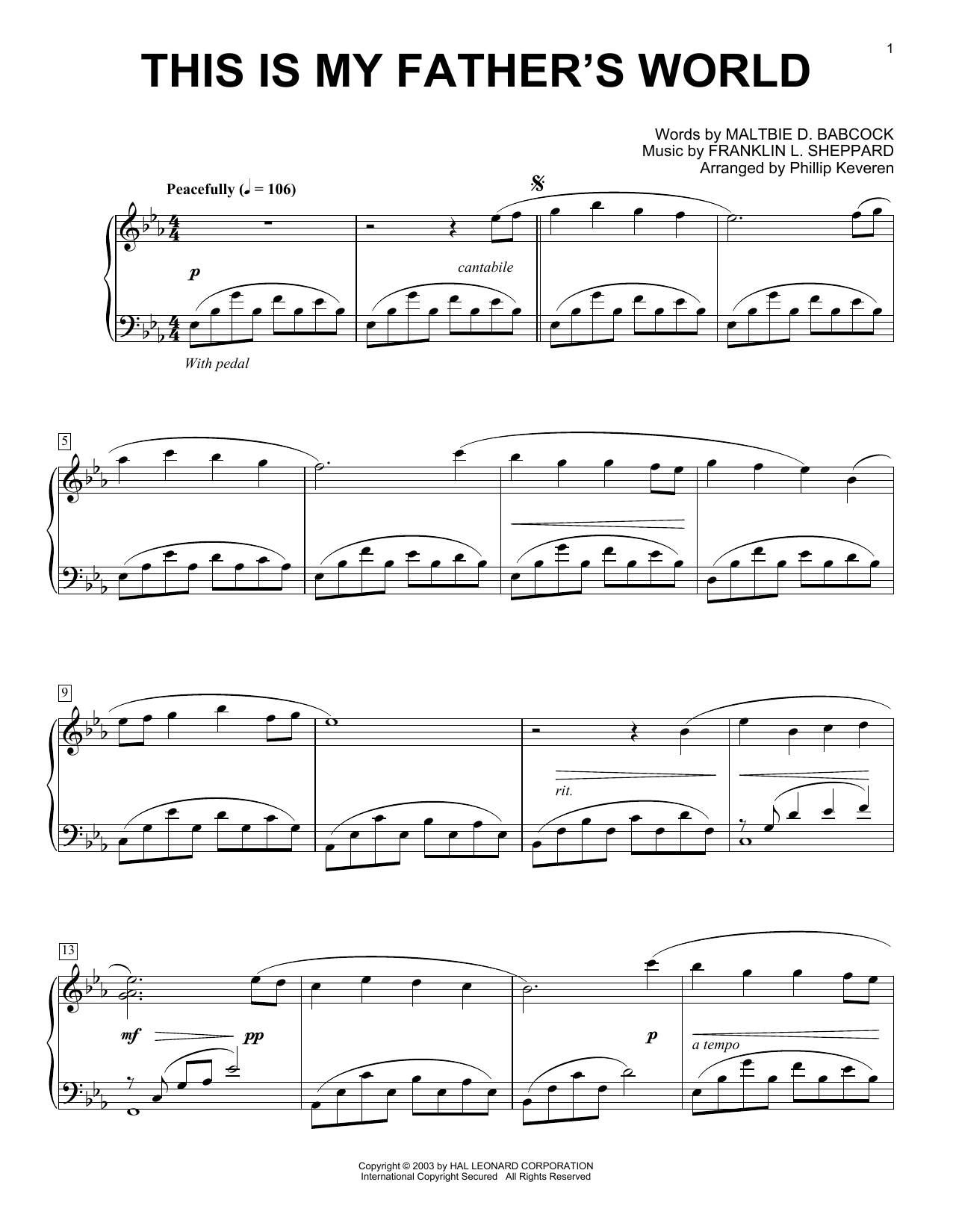 Product gallery: Page 1 of 1 This Is My Father's World (arr. Phillip Keveren), Maltbie D. Babcock