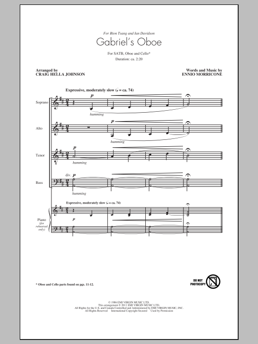 Produktbild zu: Gabriel's Oboe (from The Mission) (arr. Craig Hella Johnson)