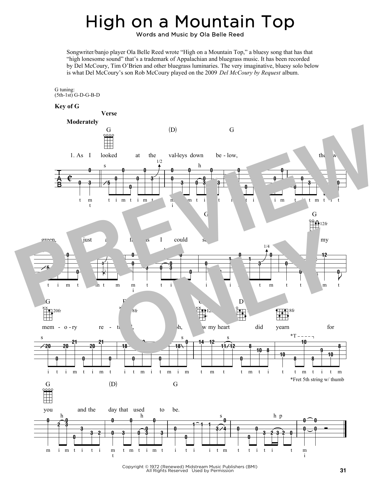 Produktgalerie: Seite 1 von 1 High On A Mountain Top (arr. Fred Sokolow), Ola Belle Reed, Banjo