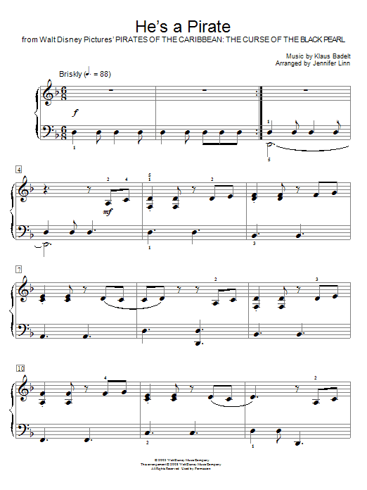 Produktbild zu: He's A Pirate (from Pirates Of The Caribbean: The Curse of the Black Pearl) (arr. Jennifer Linn)