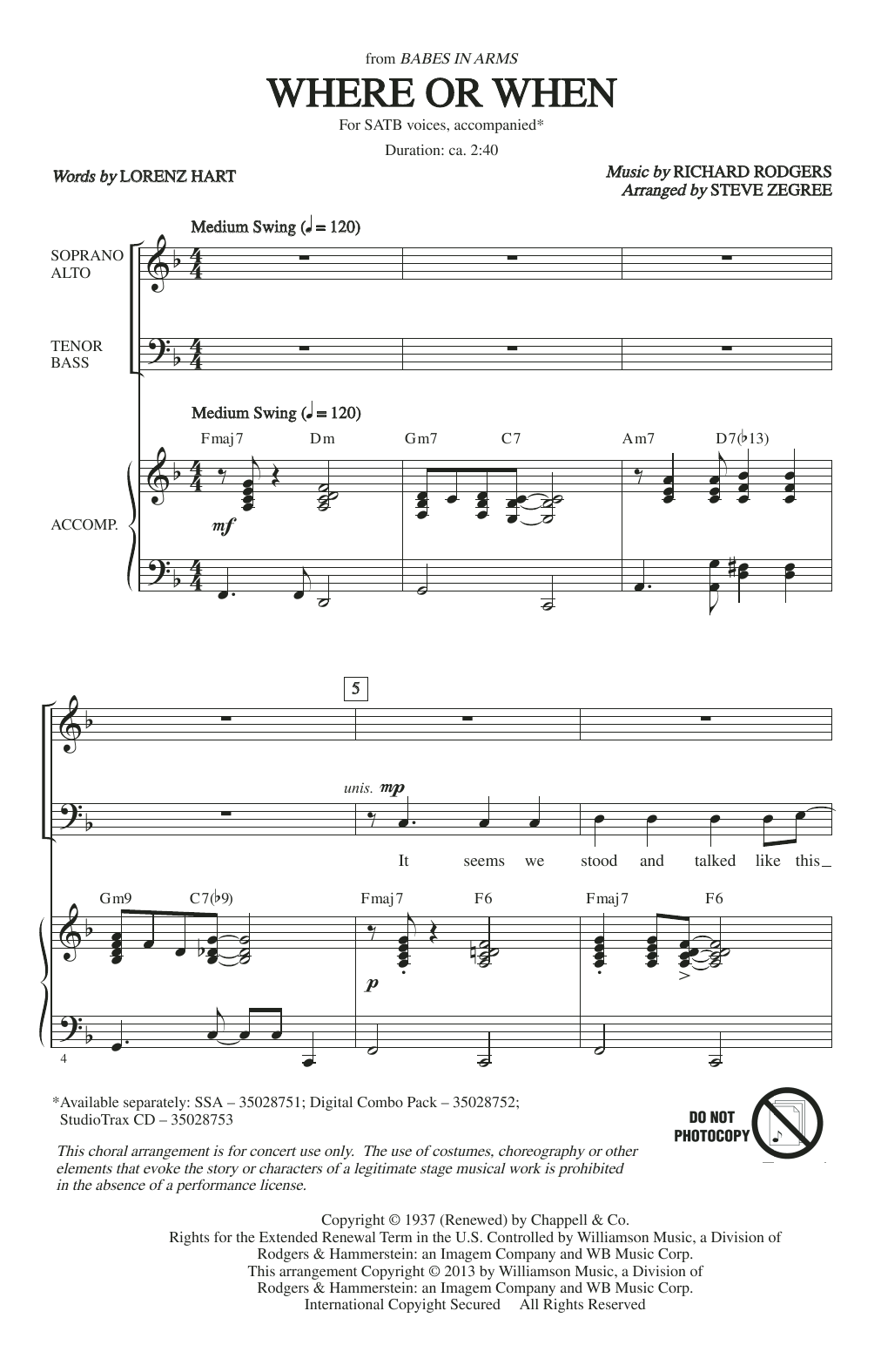 Produktbild zu: Where Or When (from Babes In Arms) (arr. Steve Zegree)