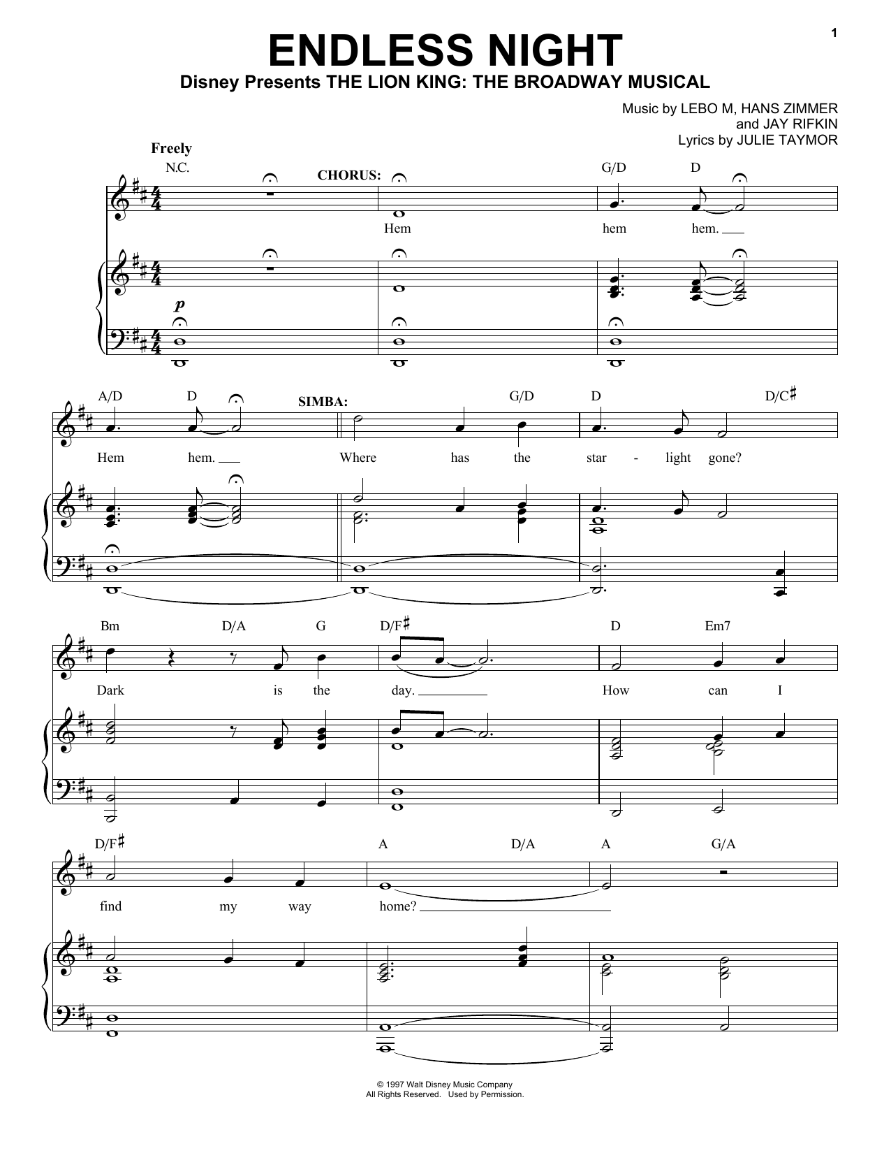 Endless Night (from The Lion King: Broadway Musical) (Lebo M., Hans ...