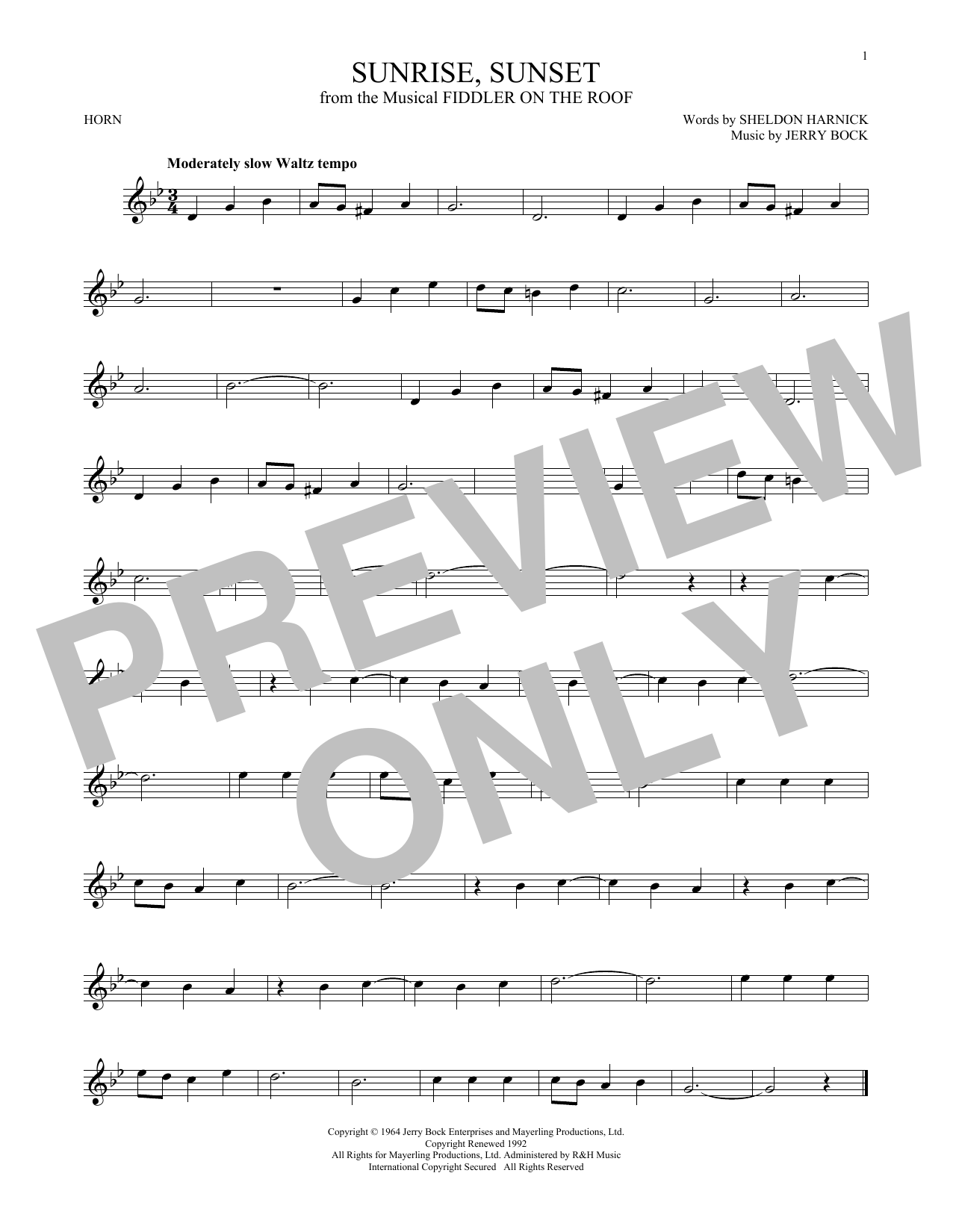 Produktgalerie: Seite 1 von 1 Sunrise, Sunset, Jerry Bock, Horn