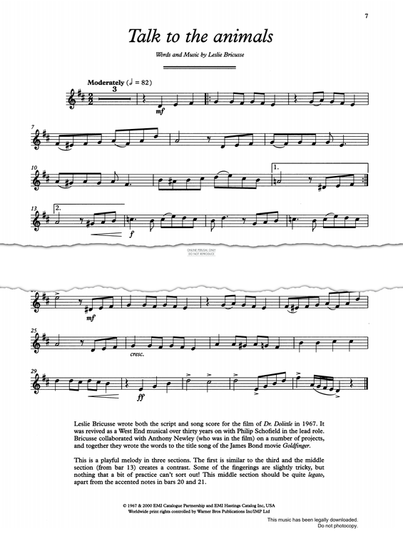 Product gallery: Page 1 of 1 Talk To The Animals (from 'Doctor Doolittle'), Leslie Bricusse