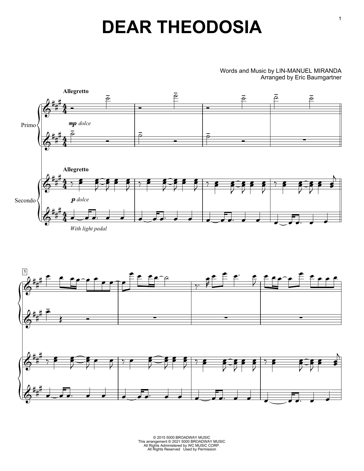 Produktbild zu: Dear Theodosia (from Hamilton) (arr. Eric Baumgartner)