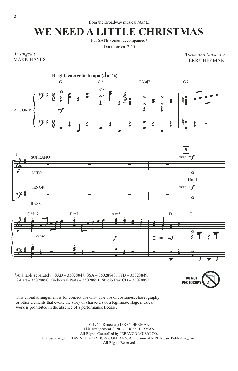 Product picture to: We Need A Little Christmas (from Mame) (arr. Mark Hayes)