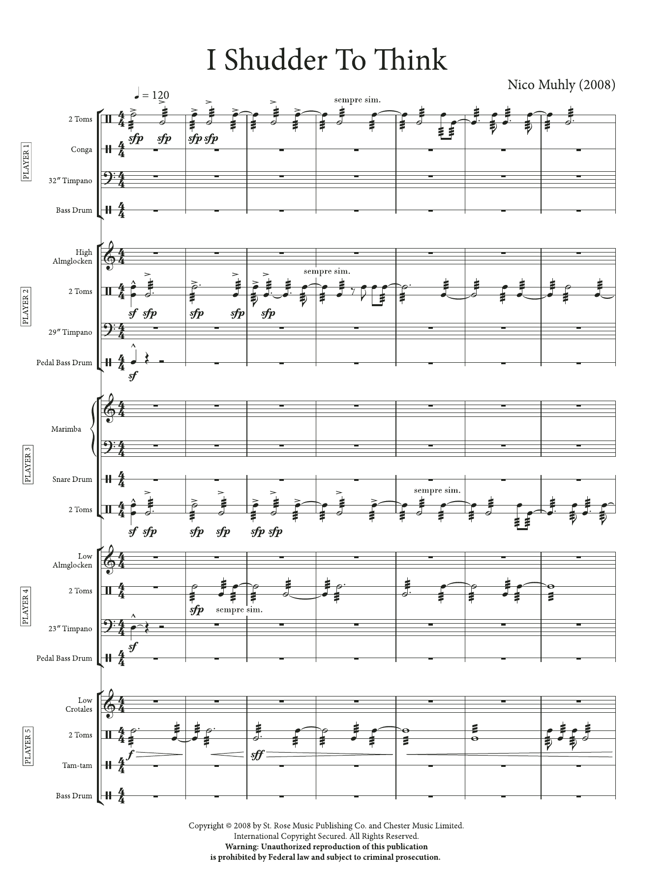 Produktgalerie: Seite 1 von 1 I Shudder To Think (Score and Parts), Nico Muhly, Percussion