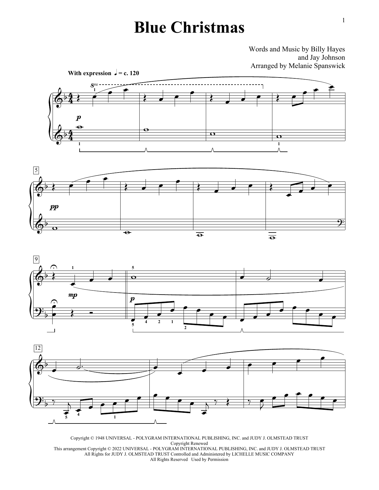 Produktgalerie: Seite 1 von 1 Blue Christmas (arr. Melanie Spanswick), Elvis Presley, Klavier