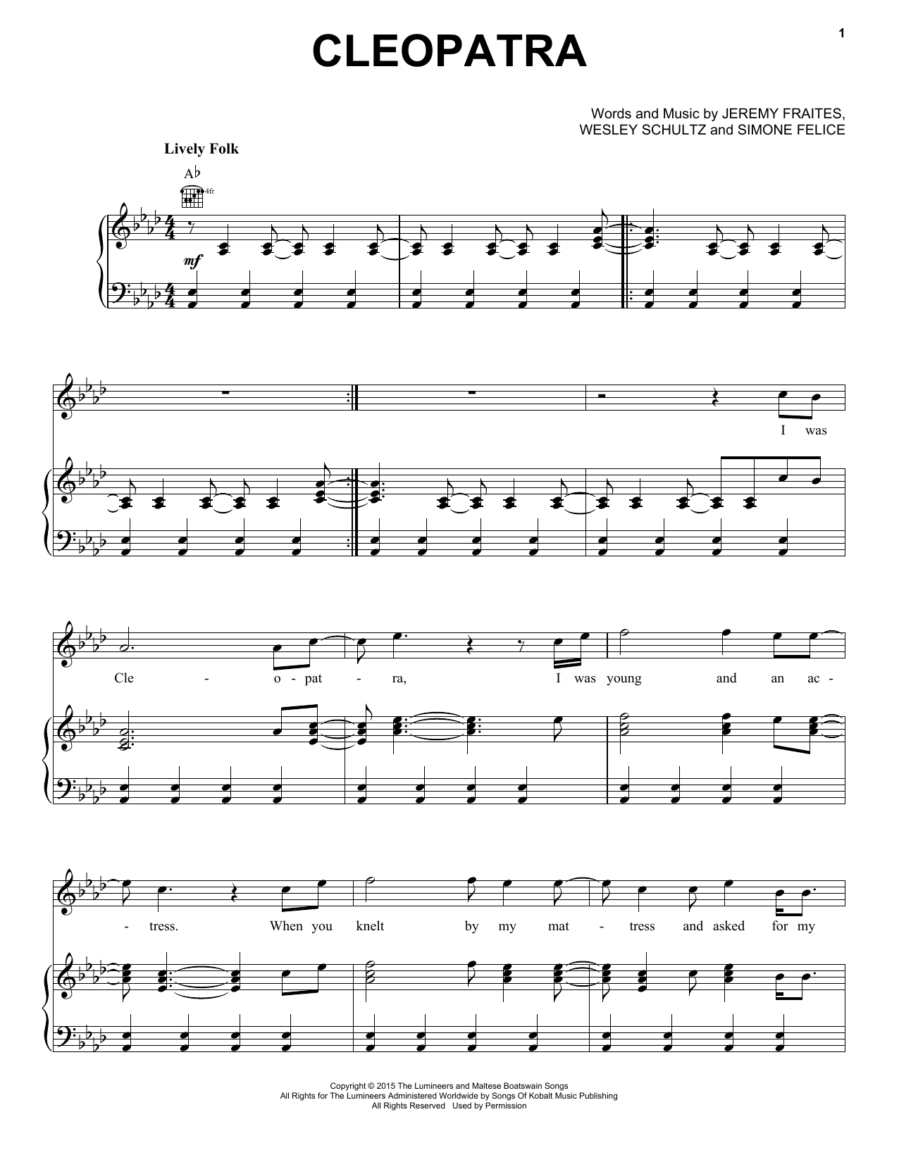 Produktgalerie: Seite 1 von 1 Cleopatra, The Lumineers, Gesang, Gitarre, Klavier