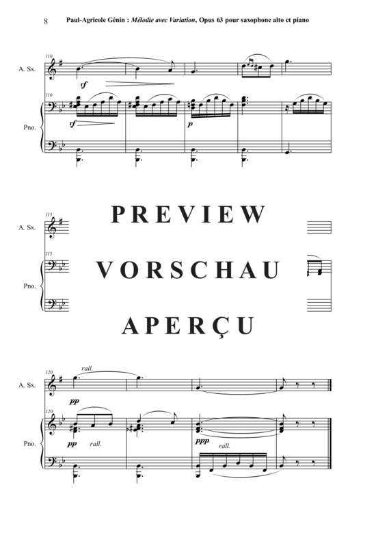 Product gallery: Page 9 of 12 Mélodie avec Variation, Opus 63 , , (alto saxophone + piano)