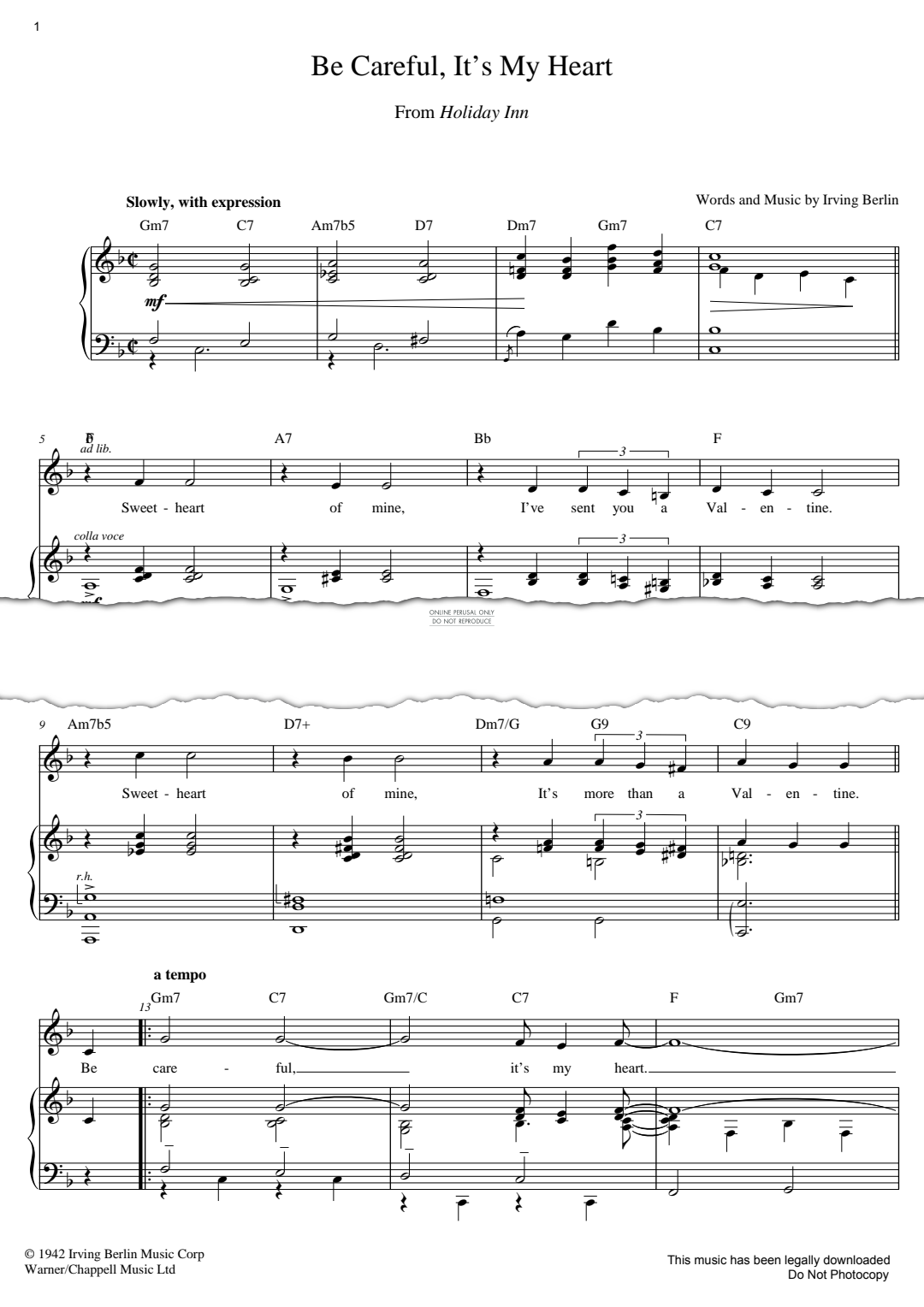 Produktgalerie: Seite 1 von 1 Be Careful, It's My Heart, Irving Berlin, Gesang, Klavier