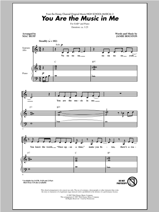 Product picture to: You Are The Music In Me (from High School Musical 2) (arr. Mac Huff)