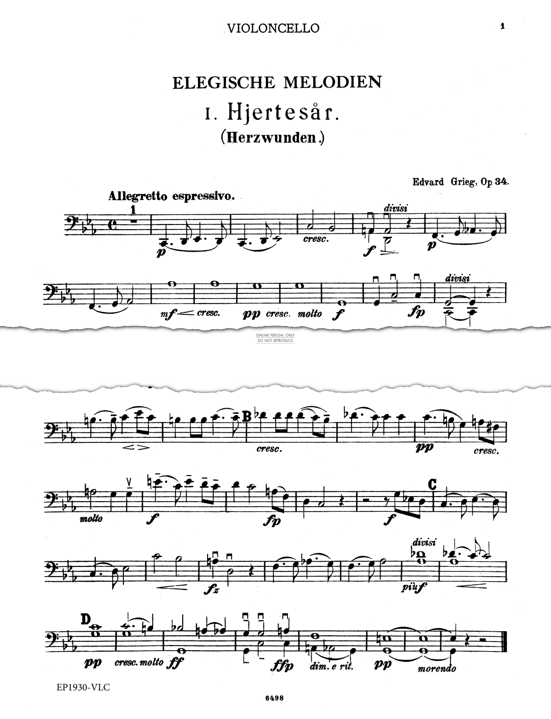 Product picture to: Elegiac Melodies, Op. 34 (Cello)
