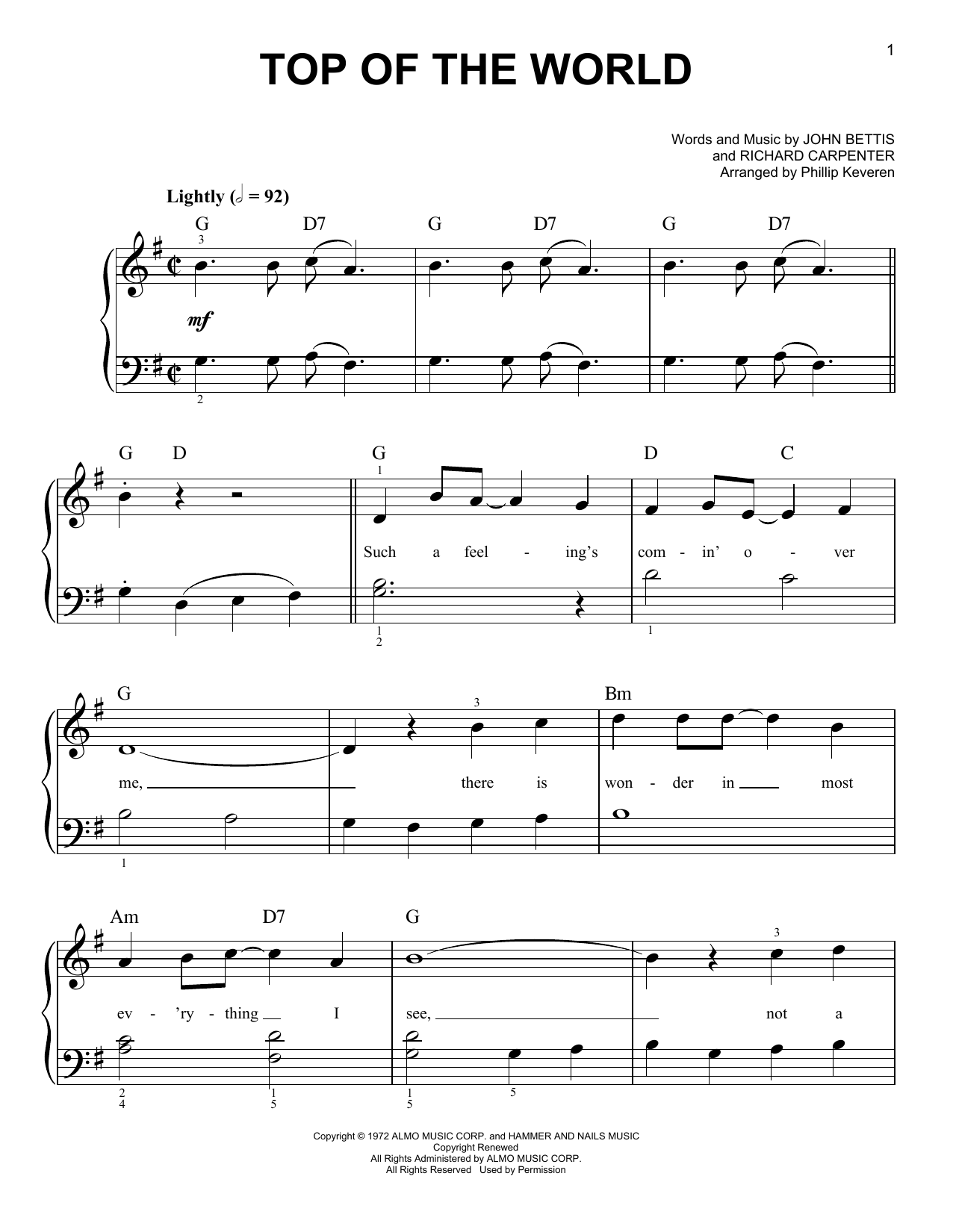 Product picture to: Top Of The World (arr. Phillip Keveren)