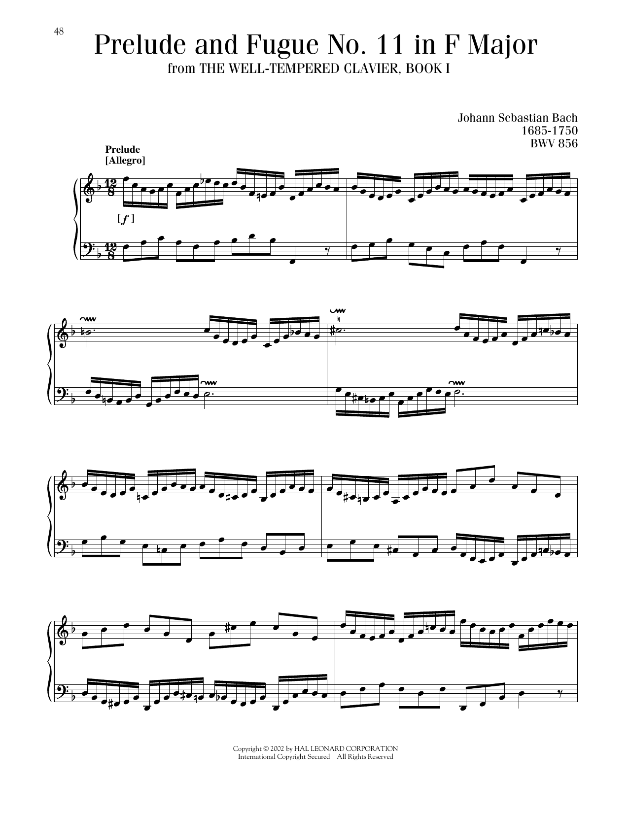 Produktgalerie: Seite 1 von 1 Prelude And Fugue In F Major, BWV 856, Johann Sebastian Bach, Klavier