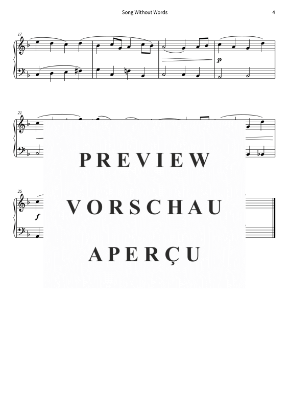 Produktgalerie: Seite 6 von 6 Song Without Words - MWV U 86 - Romantic piano miniature simplified in F major, , Klavier Solo