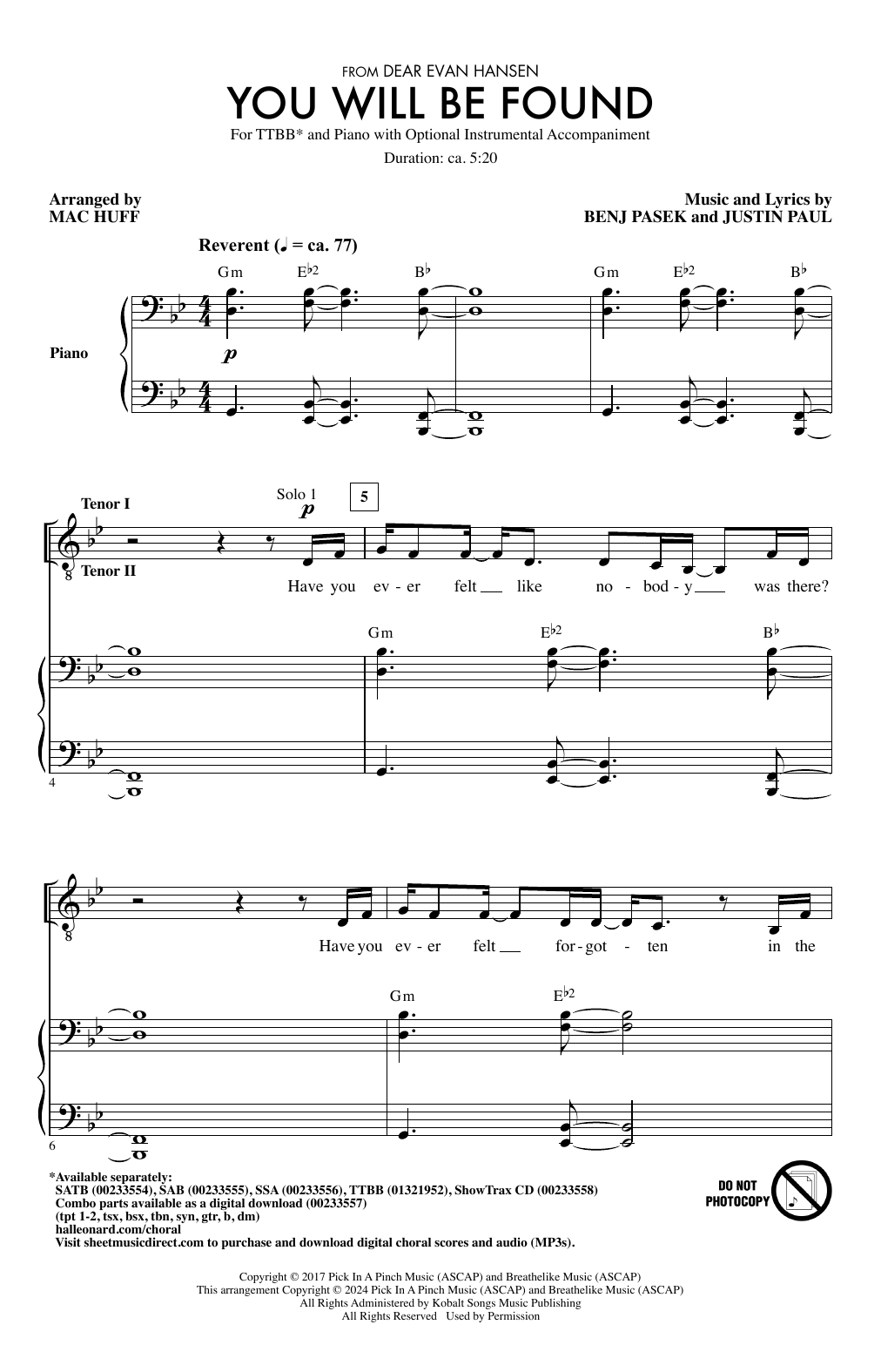 Produktbild zu: You Will Be Found (arr. Mac Huff)