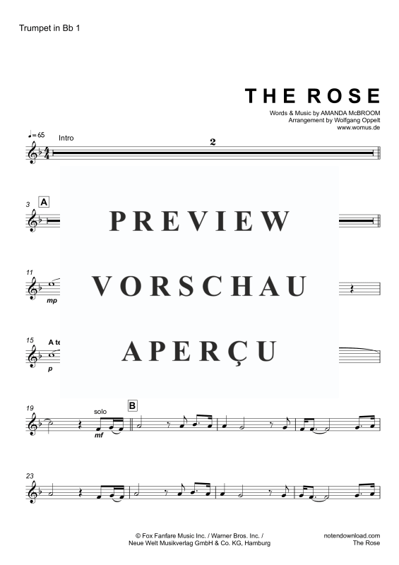 Produktgalerie: Seite 11 von 11 The Rose, Midler, Bette, Blechbläser Quintett/Ensemble/Band/Chor E- Bass & Drum Set opt.