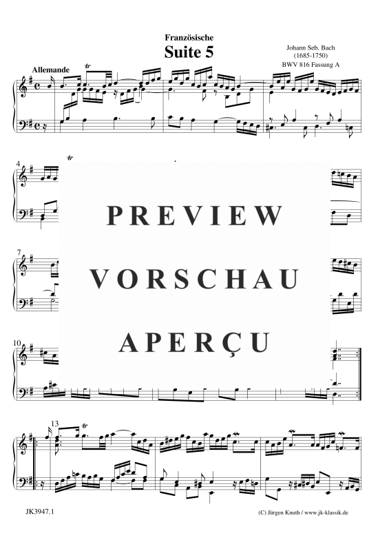 gallery: Suite 5 Französisch BWV 816 Fassung A, , (Klavier Solo)