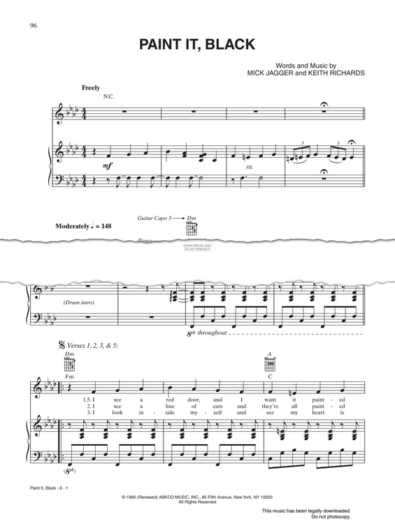 Produktgalerie: Seite 1 von 1 Paint It, Black, The Rolling Stones, Gesang, Gitarre, Klavier