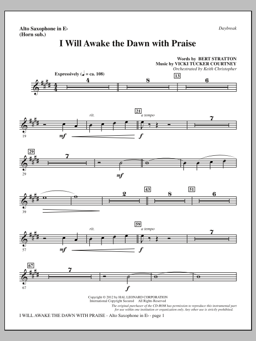 Product picture to: I Will Awake The Dawn With Praise - Alto Sax (sub. Horn)