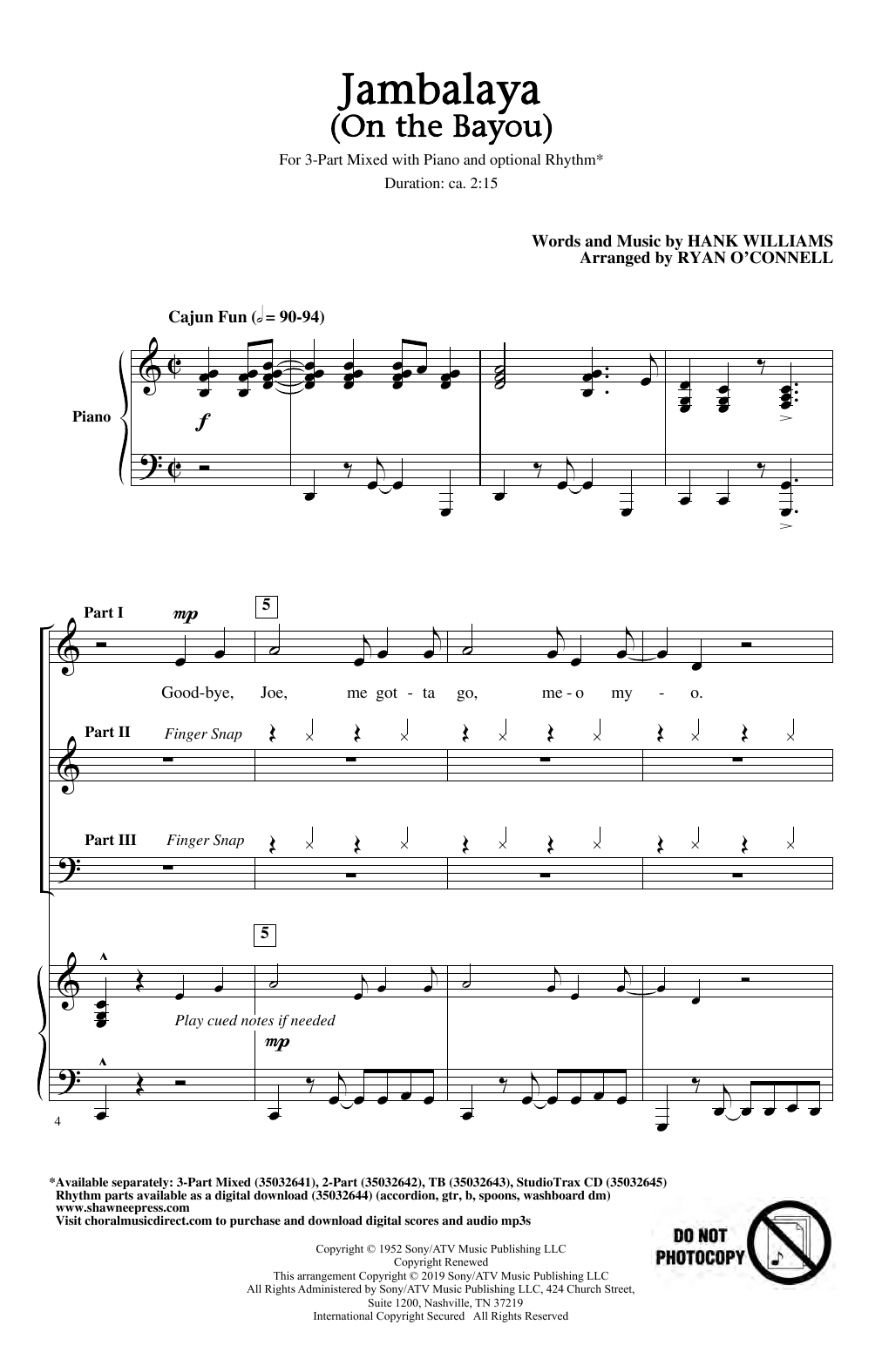 Produktbild zu: Jambalaya (On The Bayou) (arr. Ryan O'Connell)