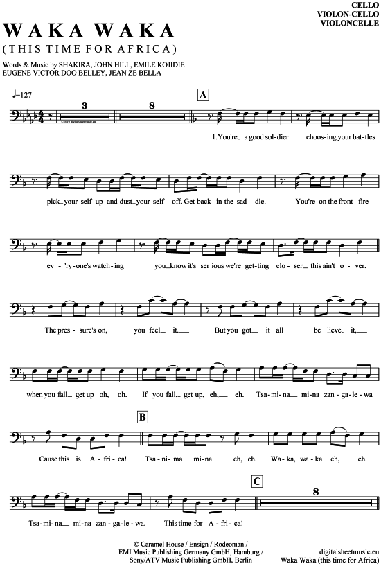 Produktgalerie: Seite 1 von 4 Waka waka (this time for Africa) , Shakira, Violoncello