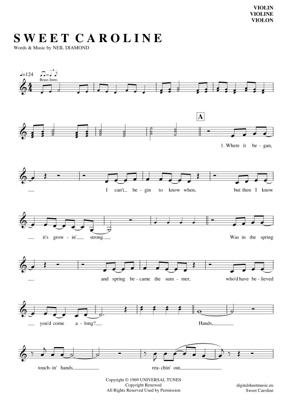 Product gallery: Page 1 of 4 Sweet Caroline , Diamond, Neil, (violin)