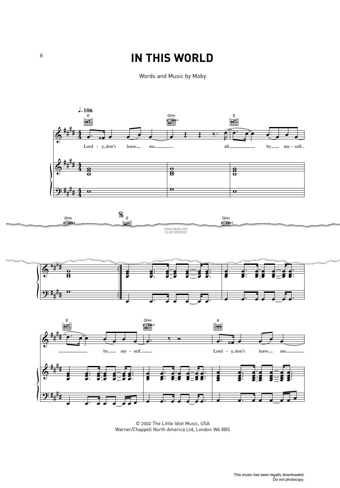 Produktgalerie: Seite 1 von 1 In This World, Moby, Gesang, Gitarre, Klavier
