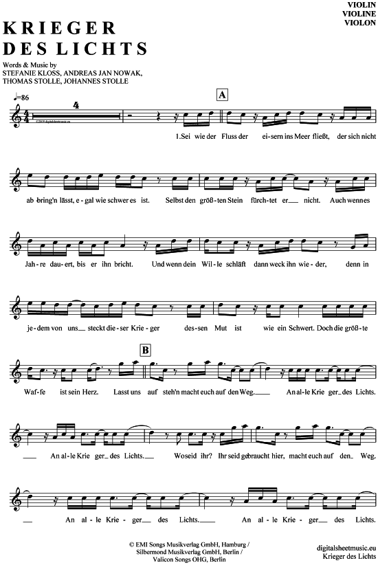 Product gallery: Page 1 of 4 Krieger des Lichts , Silbermond, (violin)