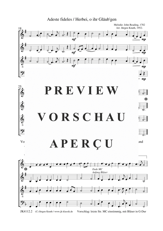 gallery: Adeste fideles / Herbei, o ihr Gläub´gen, , Blechbläser Quartett 2x Trompete/Flügelhorn in B, Tenorhorn und Tuba