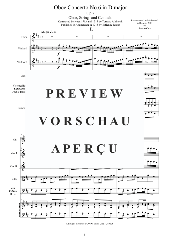 Product gallery: Page 2 of 11 Concerto No.6 in D-Dur Op.7, , Solo Oboe, String Ensemble, and Harpsichord (Basso Continuo)