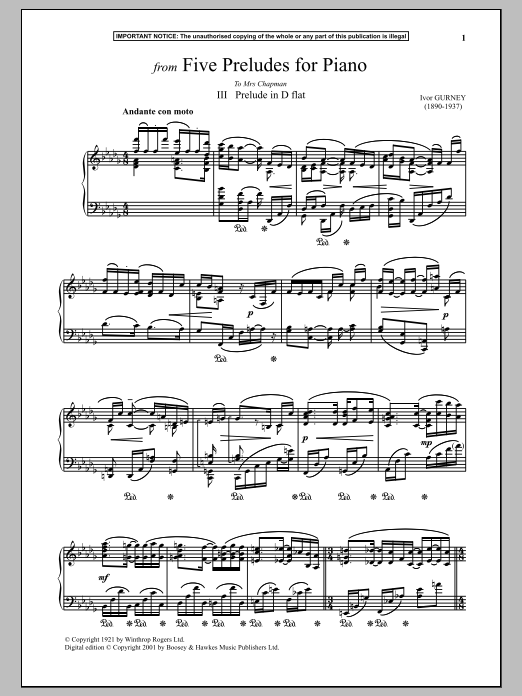 Product gallery: Page 1 of 1 Five Preludes For Piano, III. Prelude In D-Flat, Ivor Gurney