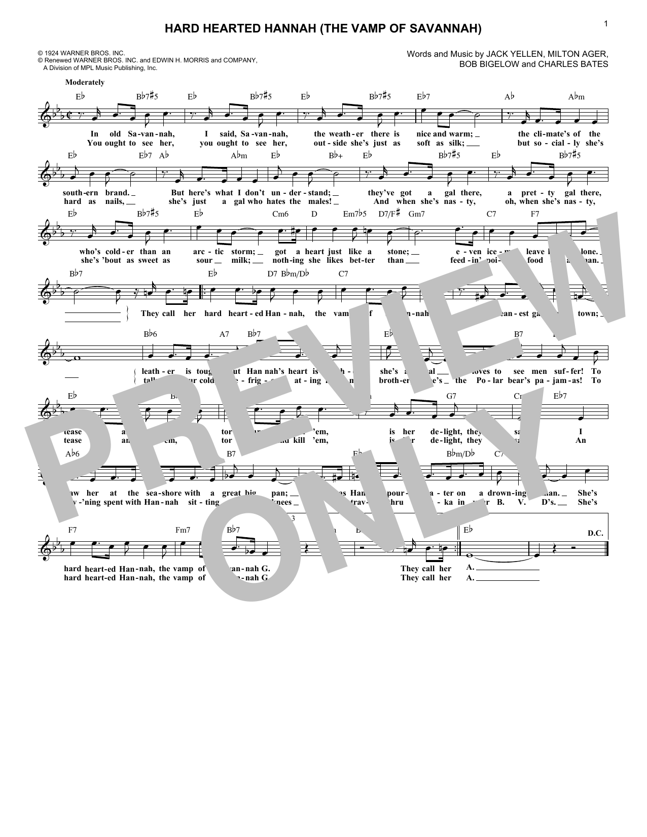 Produktgalerie: Seite 1 von 1 Hard Hearted Hannah (The Vamp Of Savannah), Charles Bates, Melodieinstrument