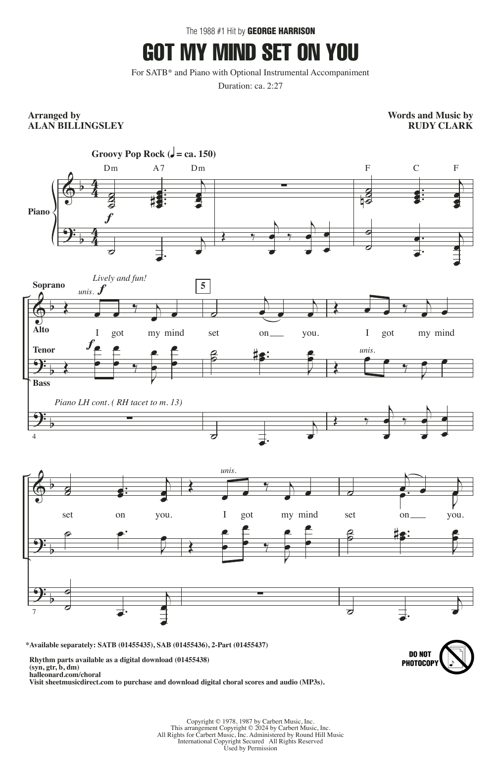 Product picture to: Got My Mind Set On You (arr. Alan Billingsley)