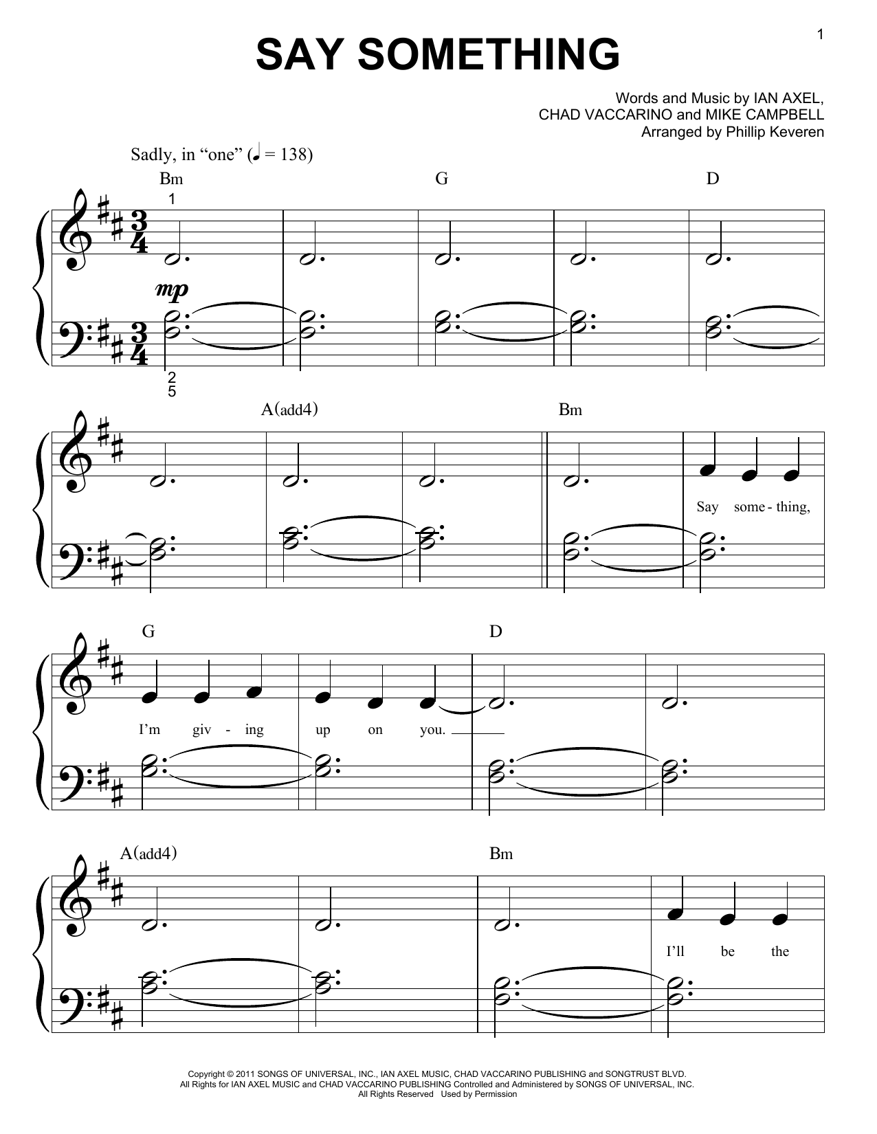 Produktgalerie: Seite 1 von 1 Say Something (arr. Phillip Keveren), A Great Big World, Klavier