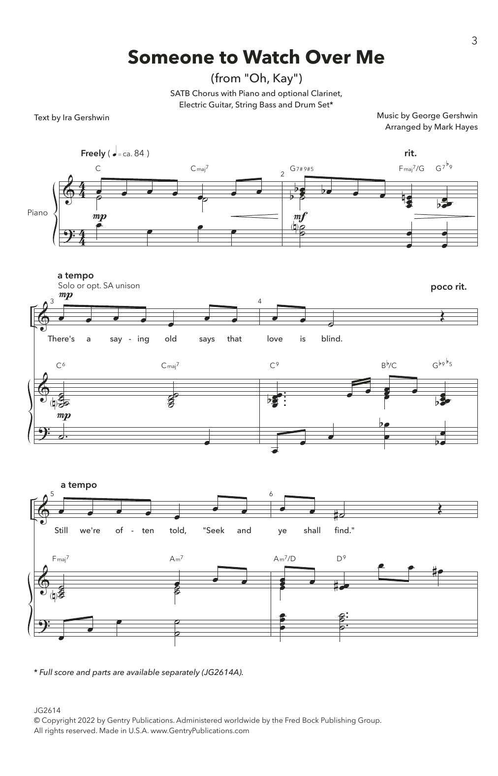 Produktbild zu: Someone to Watch Over Me (arr. Mark Hayes)