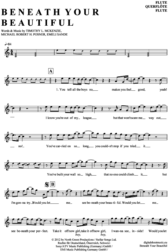 gallery: Beneath your beautiful , Sande, Emeli, (transverse flute)