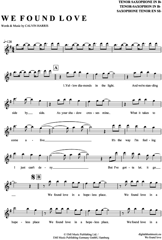 Product gallery: Page 1 of 4 We found love , Rihanna feat. Calvin Harris, Tenor Saxophone