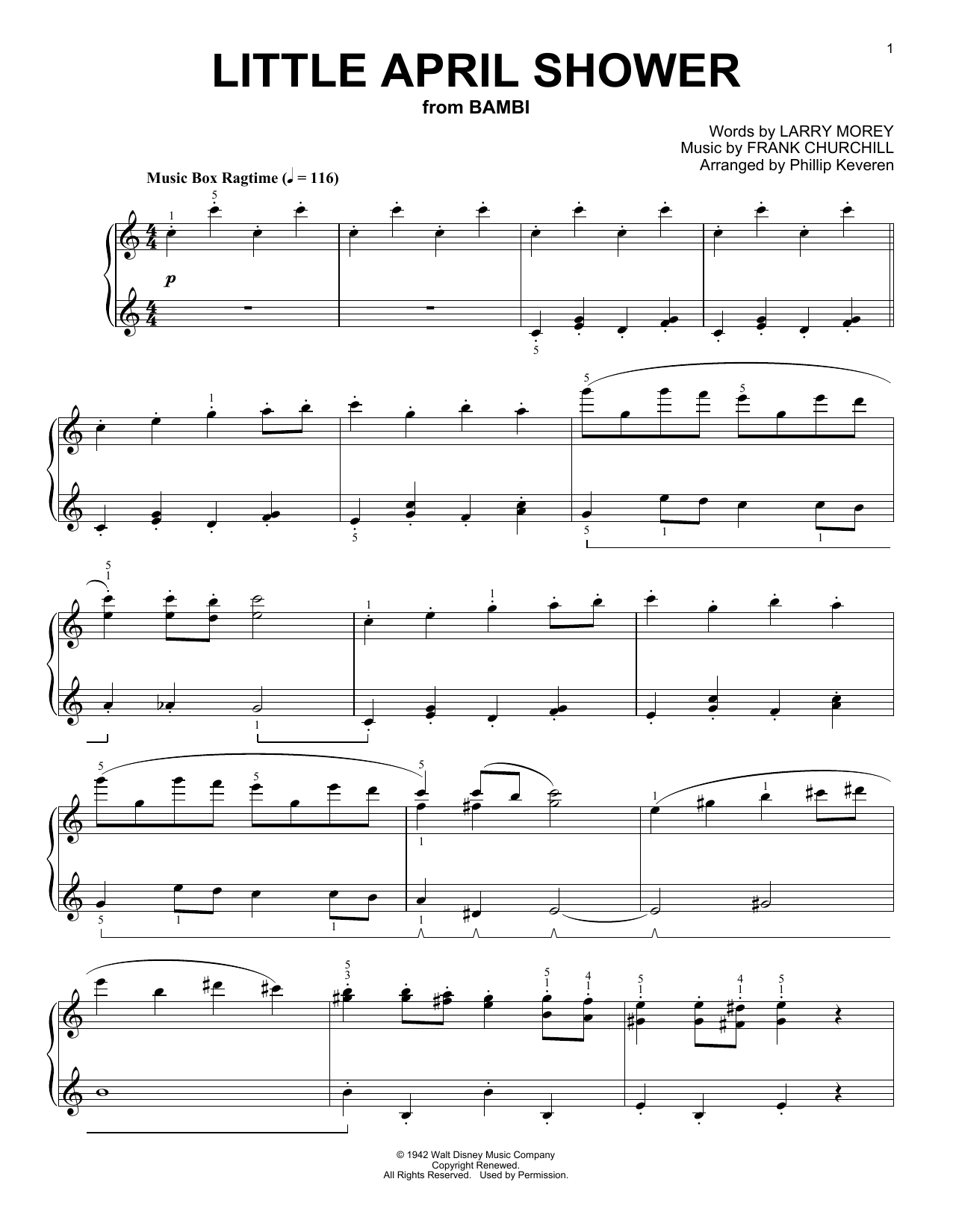 Product gallery: Page 1 of 1 Little April Shower [Ragtime version] (arr. Phillip Keveren), Frank Churchill