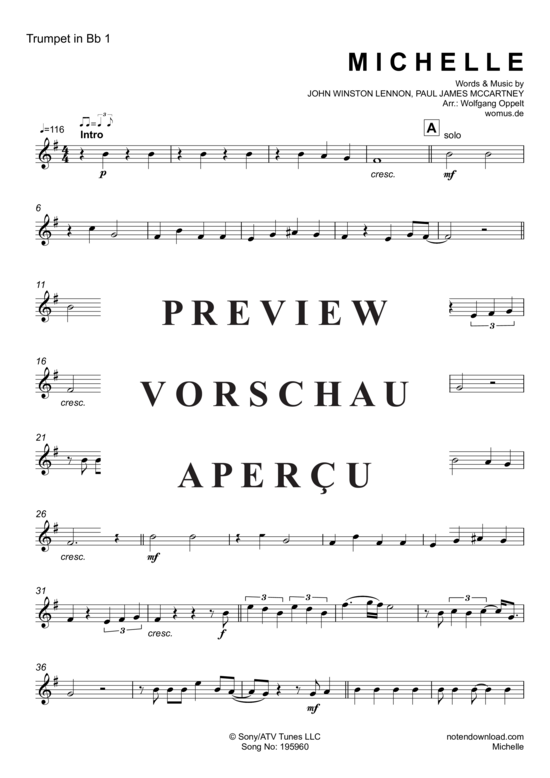 Produktgalerie: Seite 6 von 17 Michelle , Beatles, The, (Blechbläser Quintett)