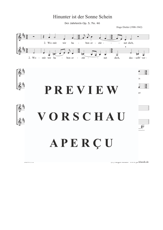 Produktgalerie: Seite 3 von 3 Hinunter ist der Sonne Schein (Der Jahrkreis Op. 5,No.46), , Frauenchor SAA