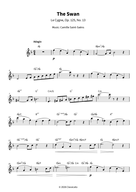 Product picture to: The Swan - Simplified Version from The Carnival of the Animals, No. 13Camille Saint-Saëns