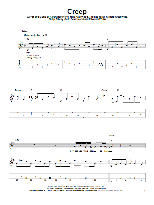 Produktgalerie: Seite 1 von 1 Creep, Radiohead, Gitarre